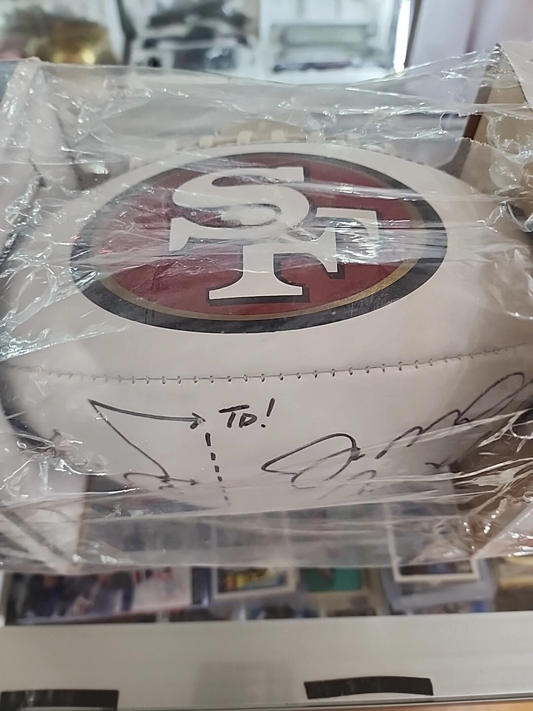 Joe Montana Dwight Clark THE CATCH SKETCH Signed Autographed Football - Image 2