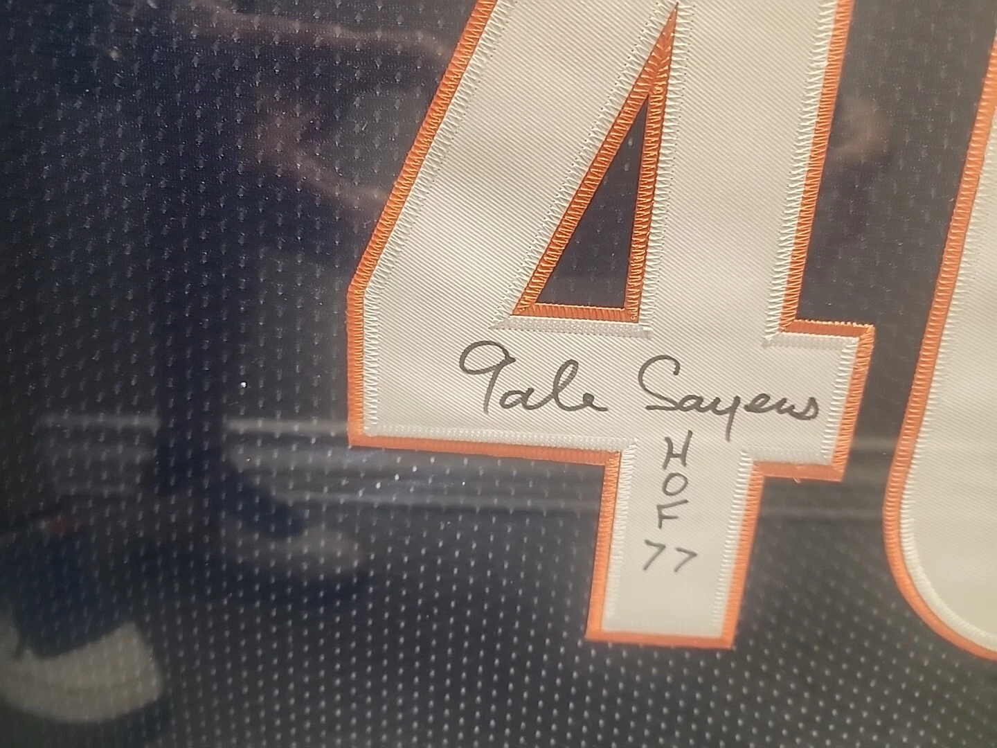 GALE SAYERS CHICAGO BEARS 43x35 NICELY FRAMED SIGNED JERSEY PSA/DNA - Image 2
