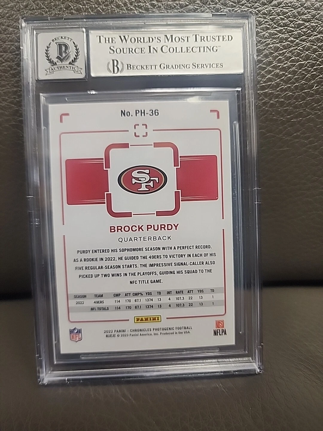 Brock Purdy 49ers Signed 2022 Panini Photogenic Pink#PH-36 BAS Rookie Card - Image 5