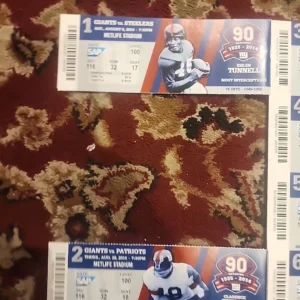 NEW YORK GIANTS Uncut Sheet Full Set Of Swason Ticket Stubs From 2014. Mint