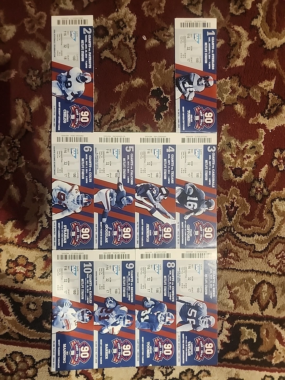 NEW YORK GIANTS Uncut Sheet Full Set Of Swason Ticket Stubs From 2014. Mint - Image 2