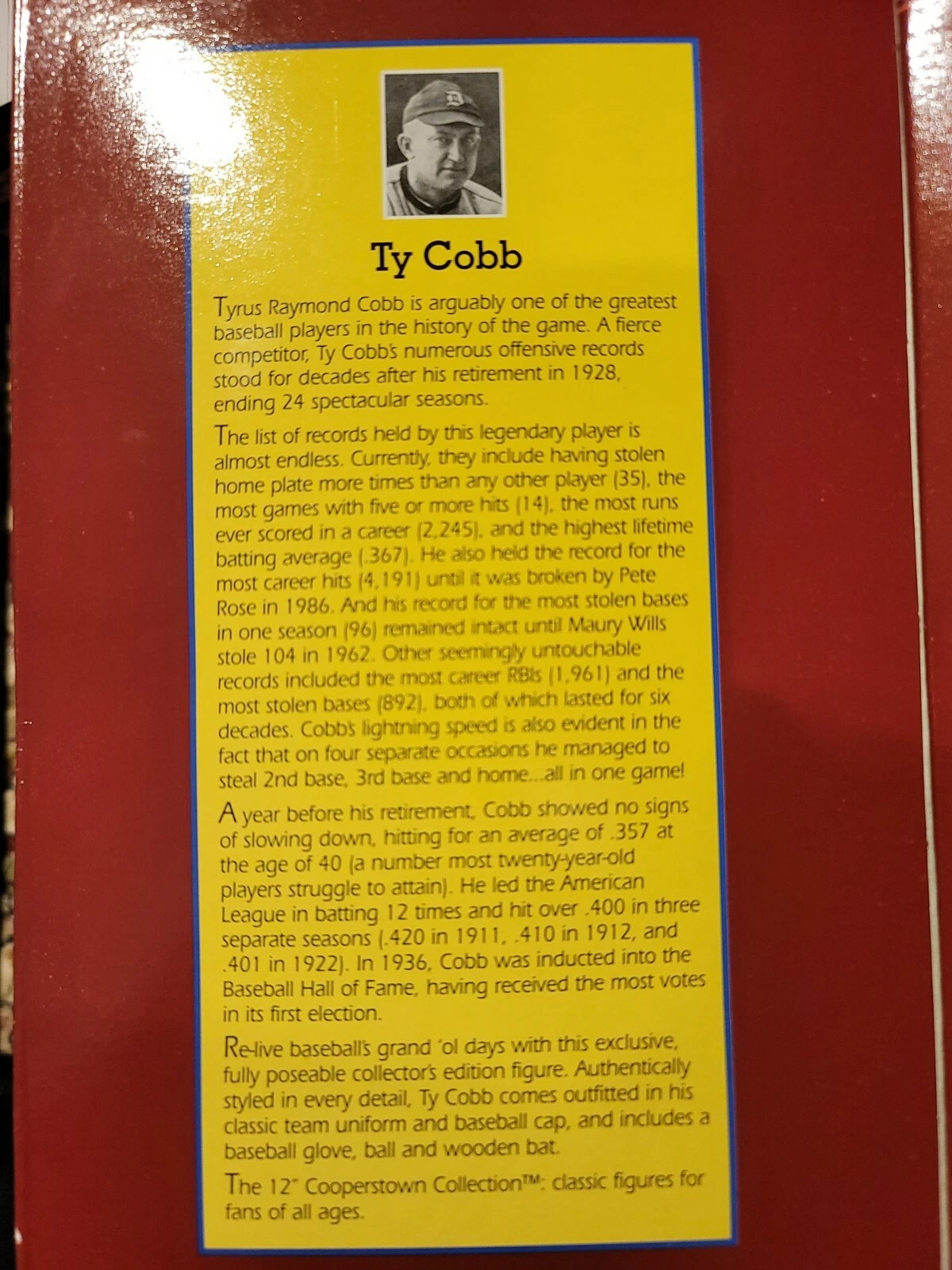 TY COBB 12 inch Cooperstown Collection 1997 Starting Lineup Action Figure - Image 5
