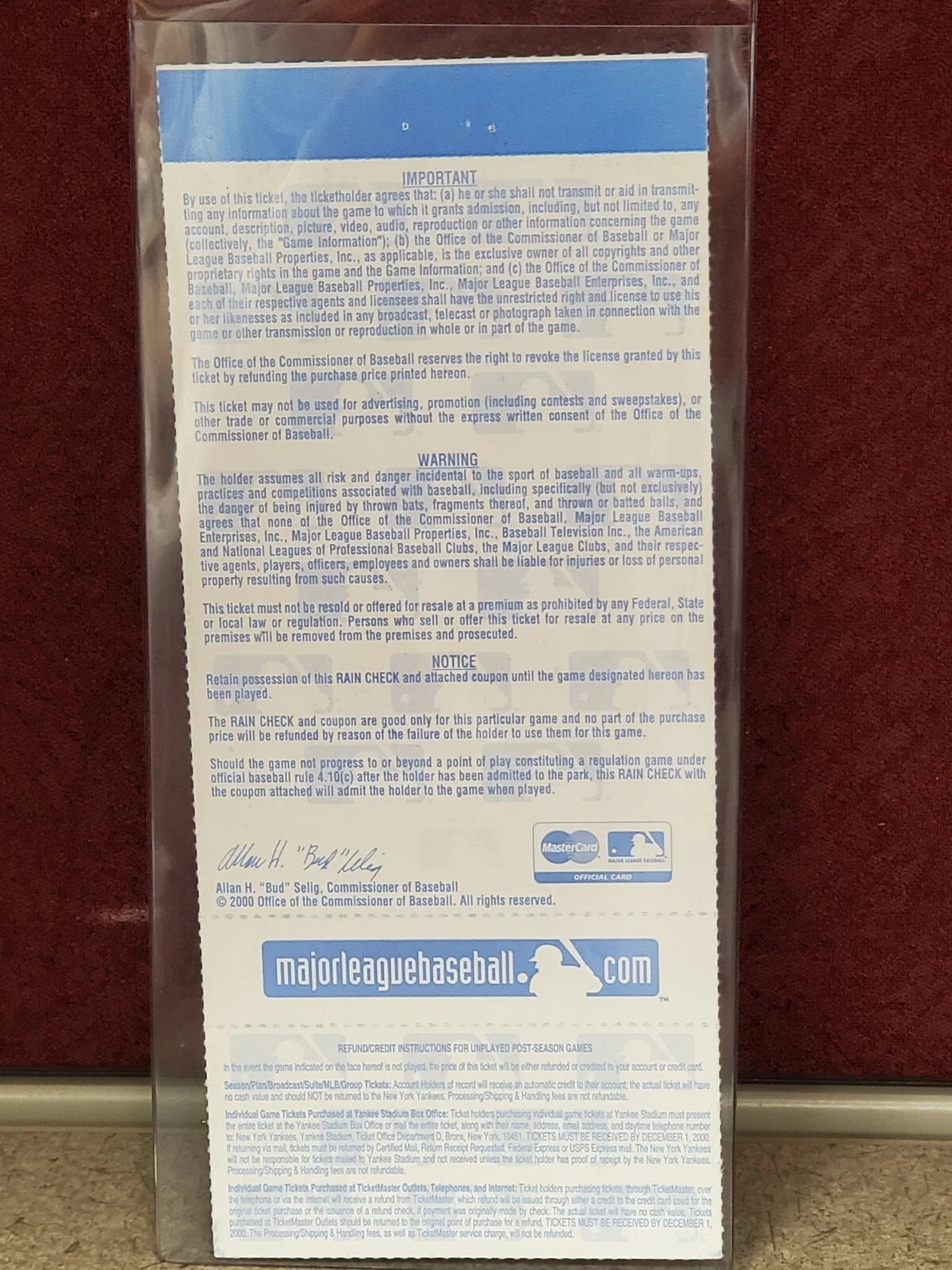 Al Leiter Signed Autograph 2000 World Series Ticket Stub - Image 3