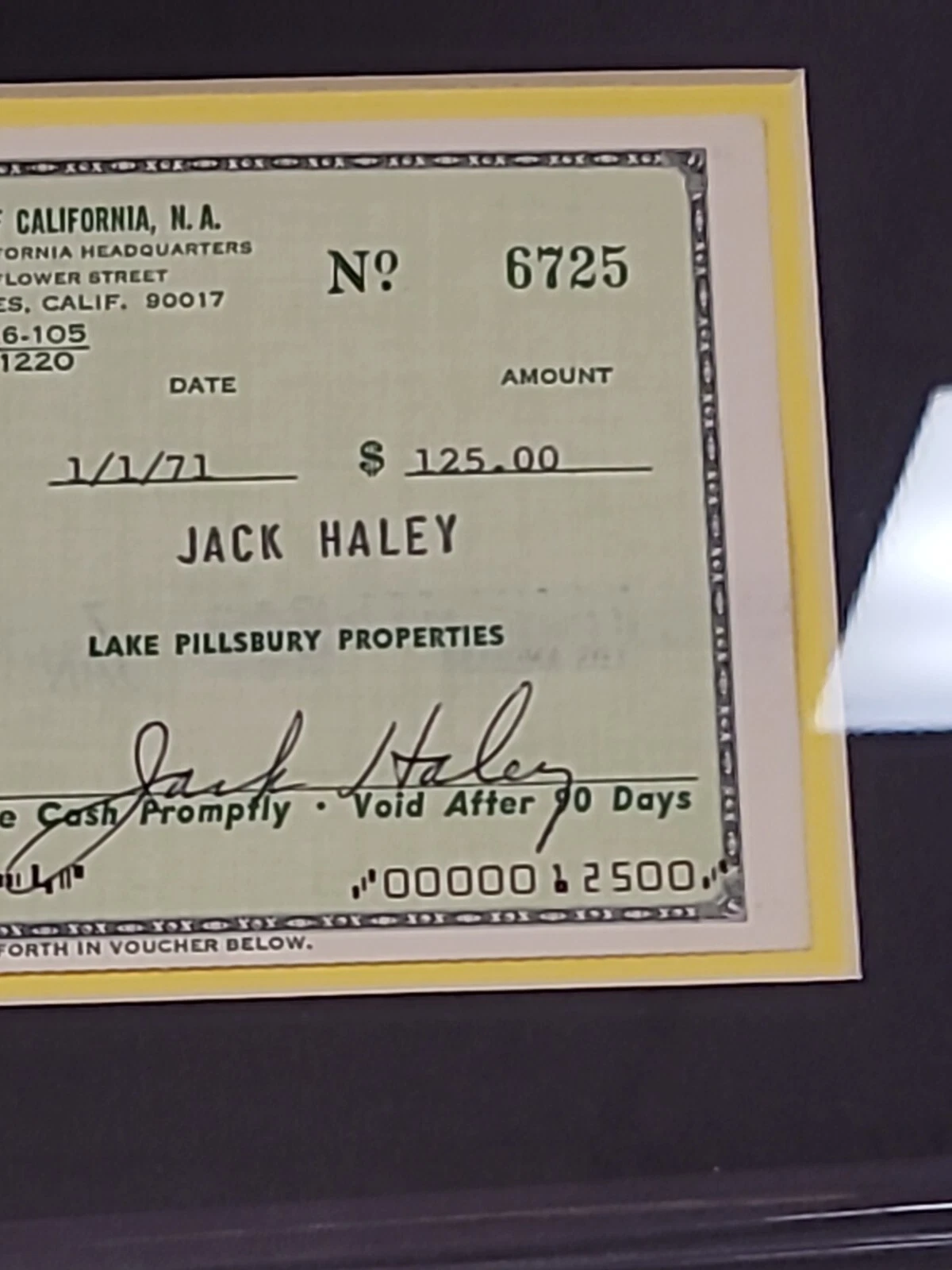 Wizard of Oz Tin Man Jack Haley Signed Check and 8x10 Photo Mounted 20x16 JSA