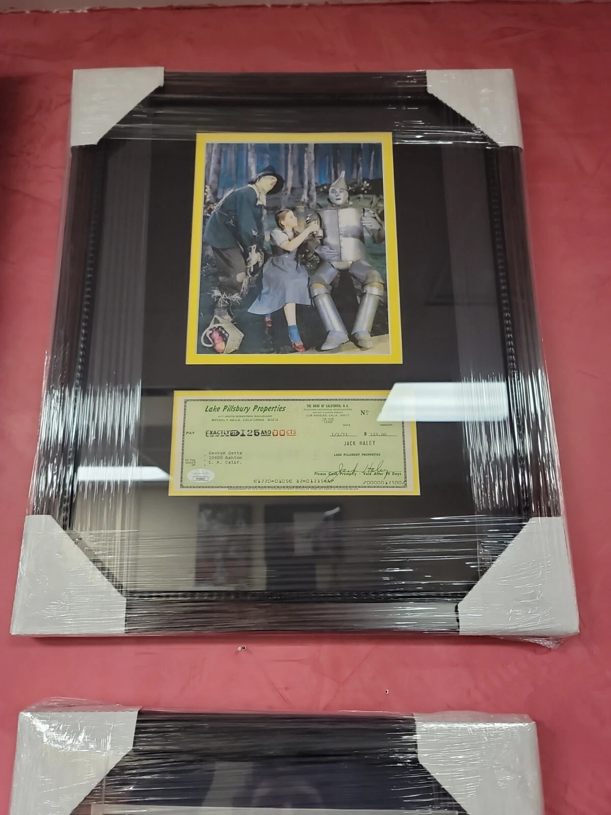 Wizard of Oz Tin Man Jack Haley Signed Check and 8x10 Photo Mounted 20x16 JSA - Image 3
