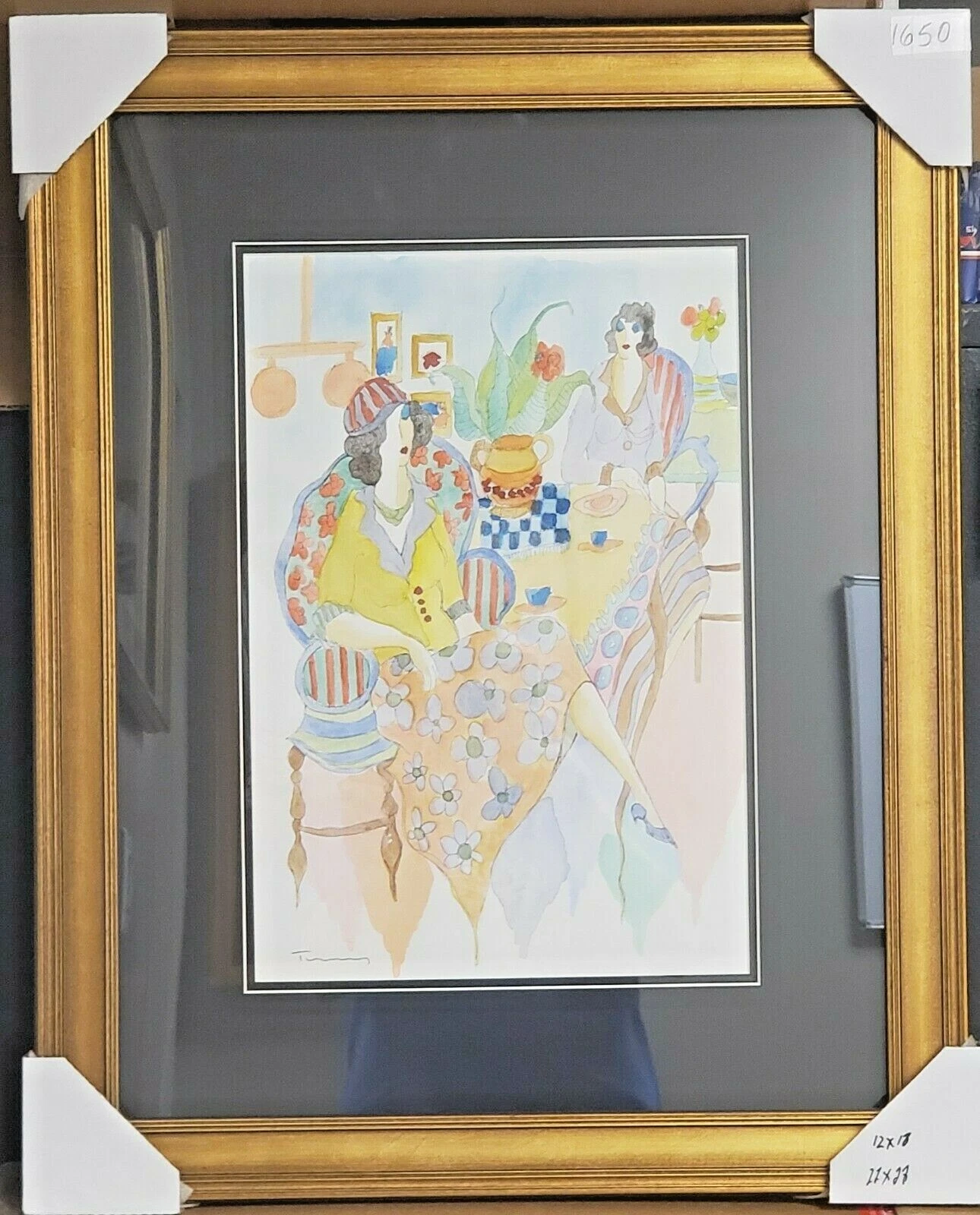 Tarkay Original Watercolor "Afternoon Tea"