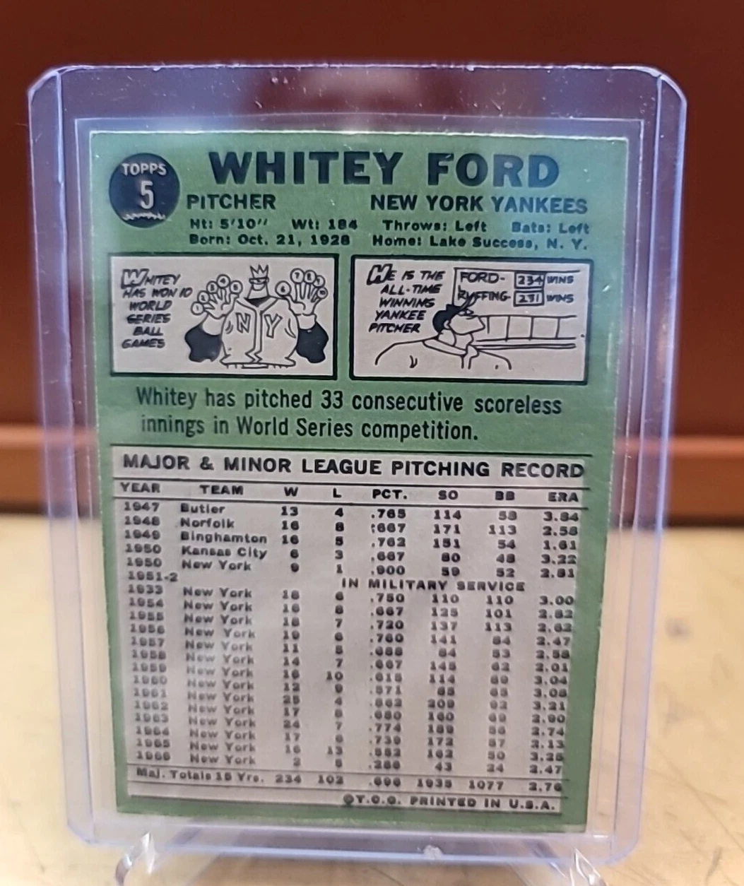 Whitey Ford Yankees 1967 Topps #5 HOF EX NMINT BV$80.00 - Image 2