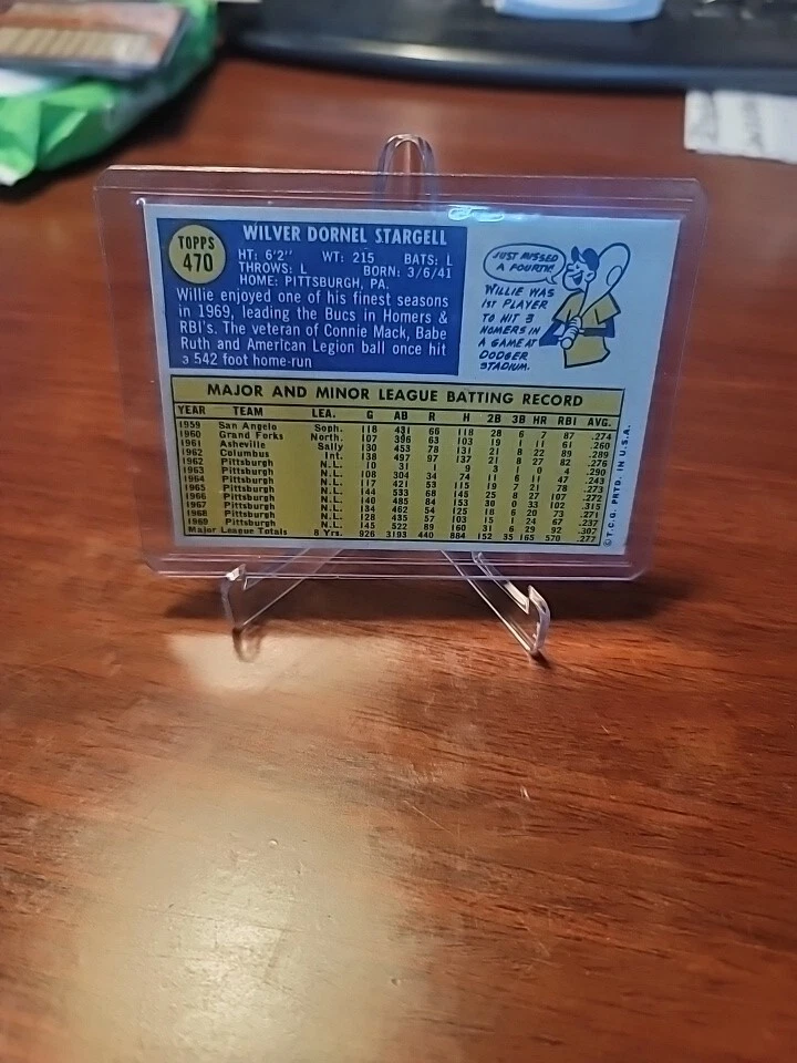 1970 Topps Baseball Card #470 Willie Stargell HOF Pittsburgh Pirates VG - Image 2