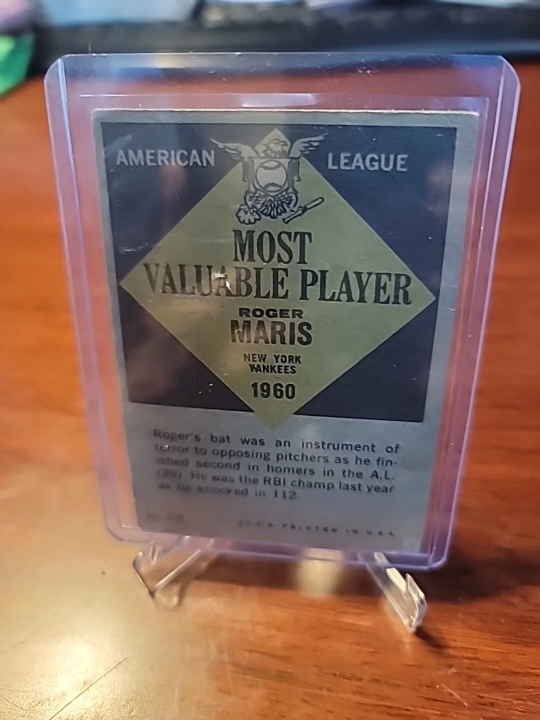 1961 Topps Roger Maris MVP 1960 #478 - Image 2