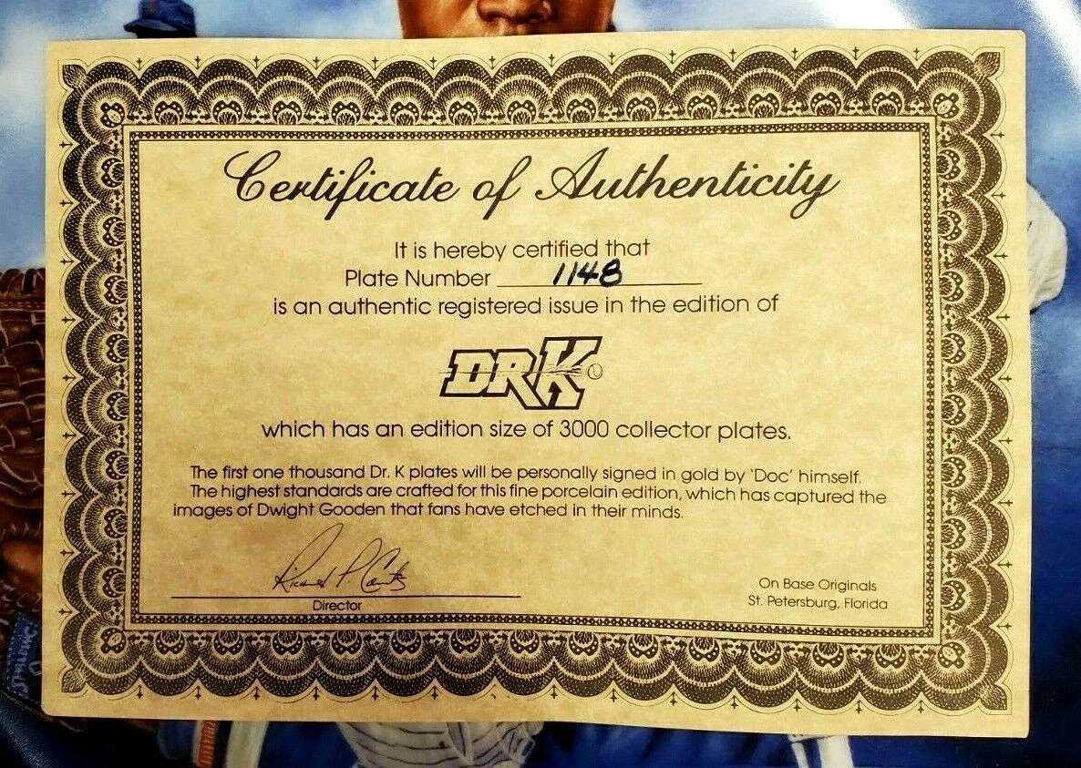 Dwight "Doc" Gooden Hand Signed 10" Rare Dr.K Collector's Plate #1148/3000 - Image 4