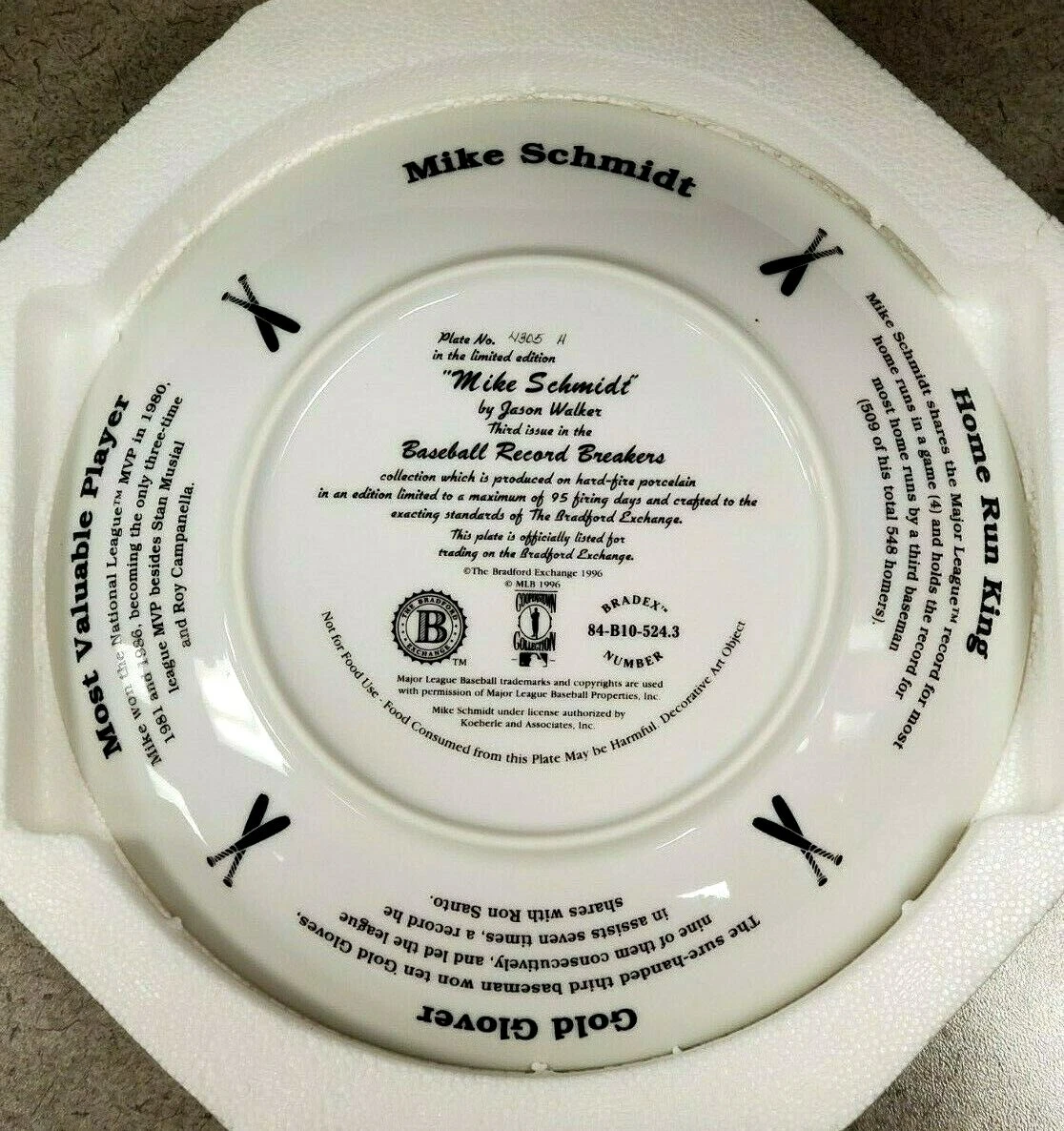 Vintage 8" Baseball Record Breakers Mike Schmidt Collectors Plate - Image 4