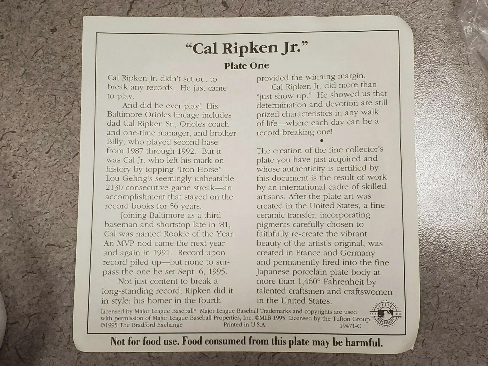 Cal Ripken Jr. Baseball Record Breakers ~ Bradford Exchange Plate - Image 5