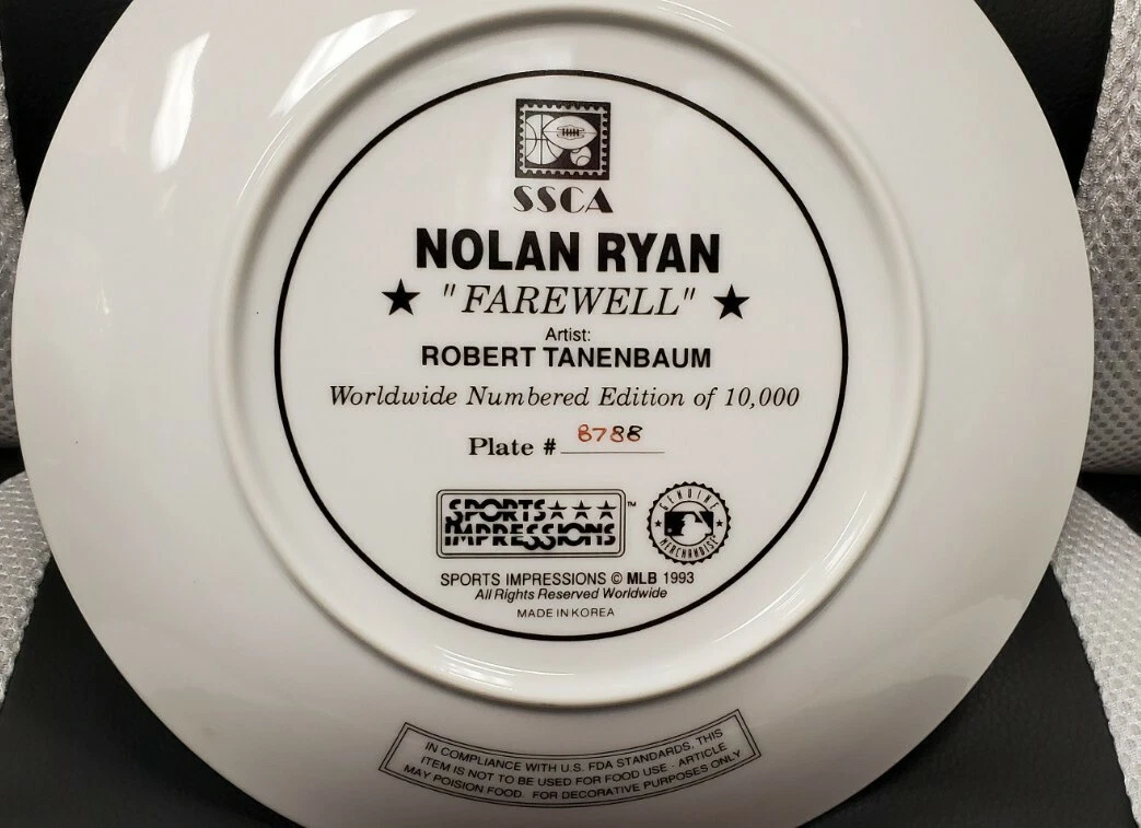 1993 Sports Impressions Nolan Ryan Farewell Collectors Plate By Robert Tanenbaum - Image 5