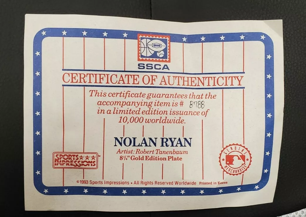 1993 Sports Impressions Nolan Ryan Farewell Collectors Plate By Robert Tanenbaum - Image 6