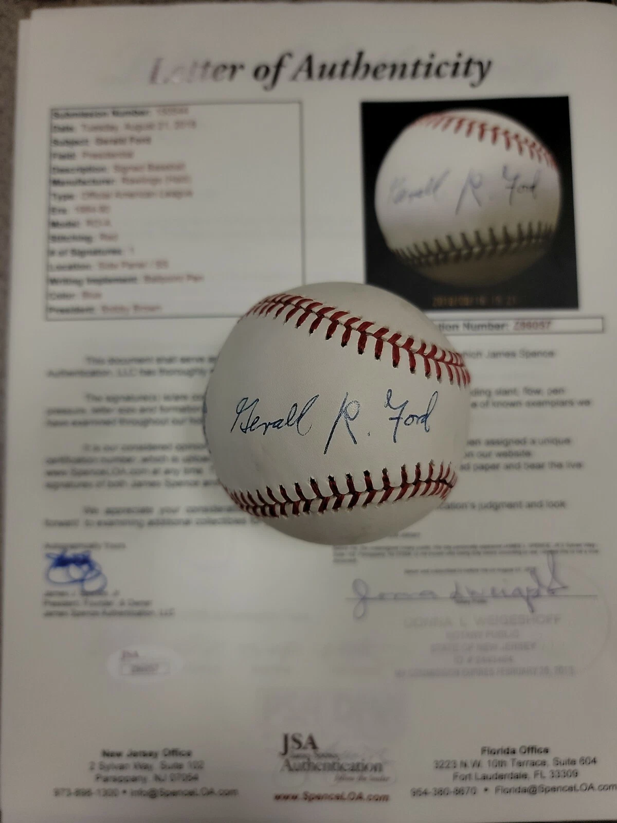 GERALD FORD Signed Autographed PRESIDENT BASEBALL JSA certified - LOA