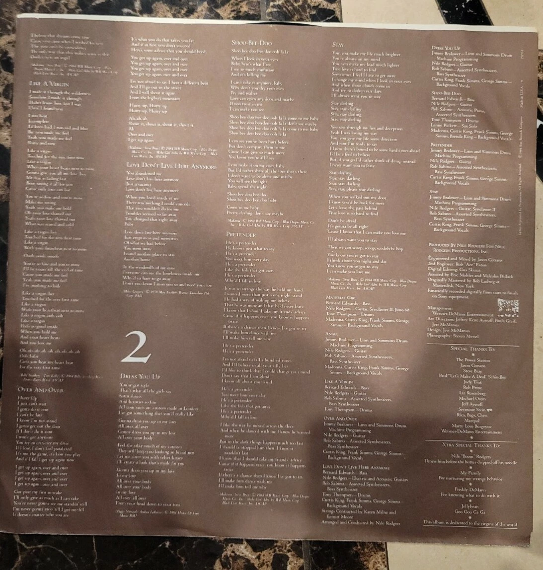 MADONA LIKE A VIRGIN Vinyl LP 1st Press,Sire 25157-1 With Lyrics 1984 - Image 4