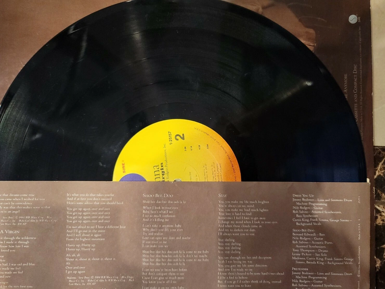 MADONA LIKE A VIRGIN Vinyl LP 1st Press,Sire 25157-1 With Lyrics 1984 - Image 6