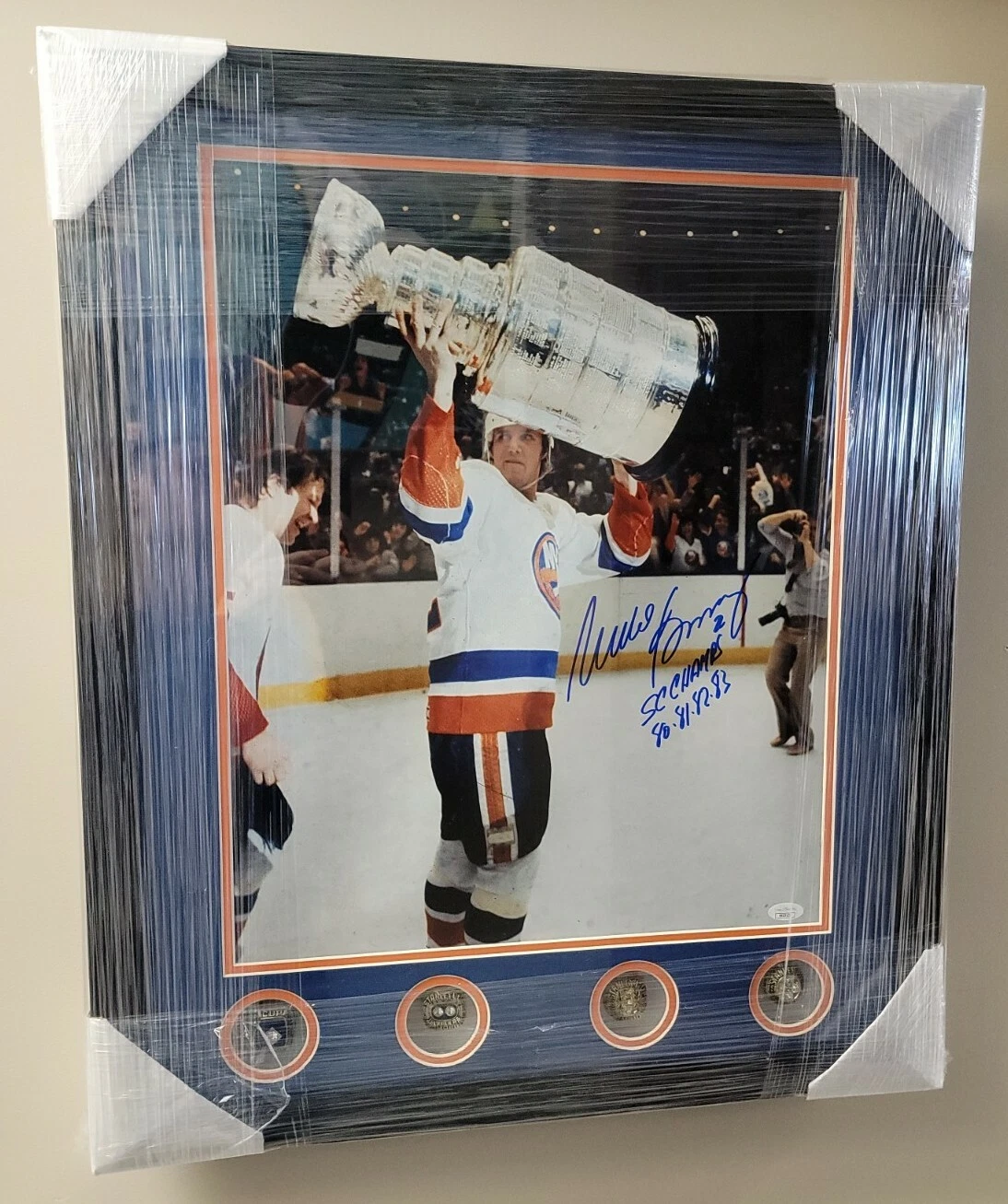 Mike Bossy Signed INS stat photo framed Autograph w/ Rings - JSA