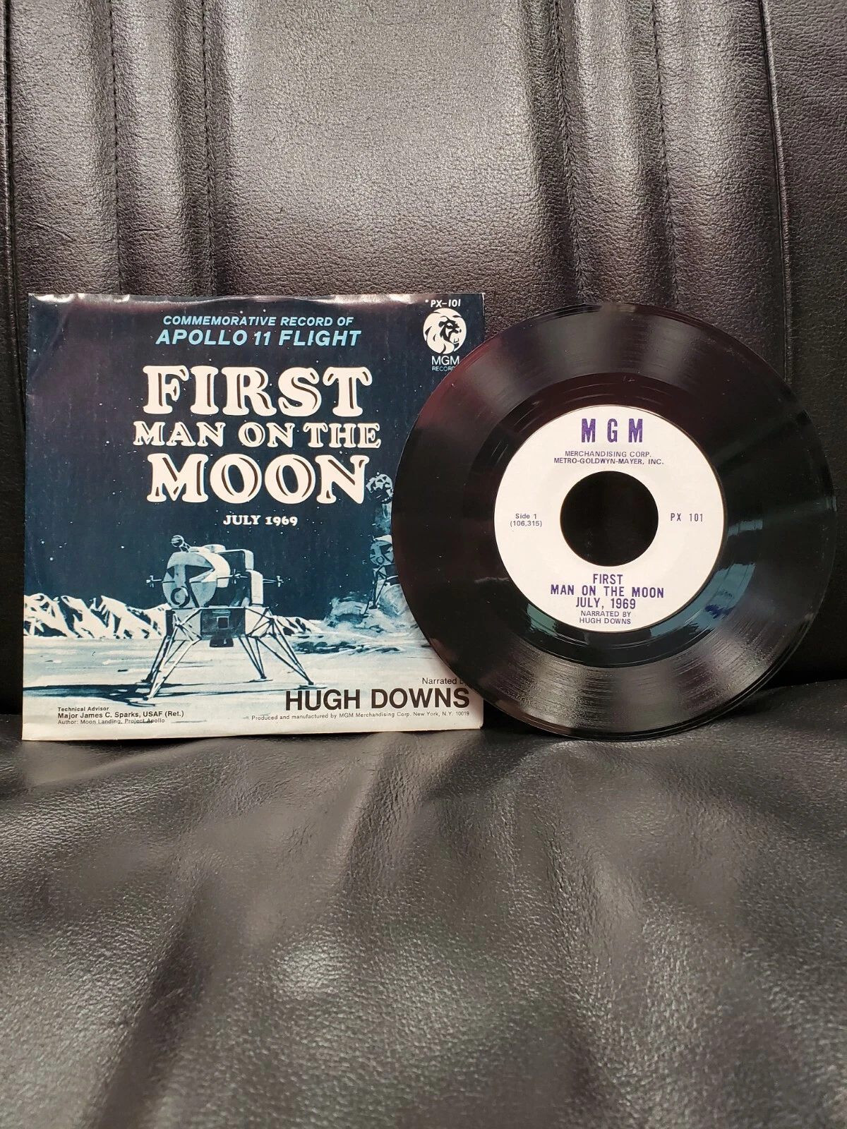 APOLLO 11 "First Man On The Moon - Narration By Hugh Downs" 45 RPM MGM PX-101