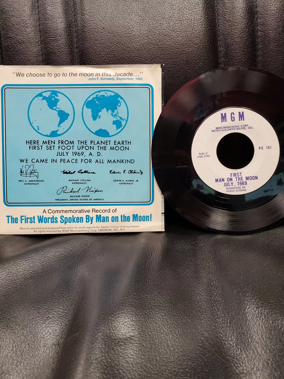 APOLLO 11 "First Man On The Moon - Narration By Hugh Downs" 45 RPM MGM PX-101 - Image 2
