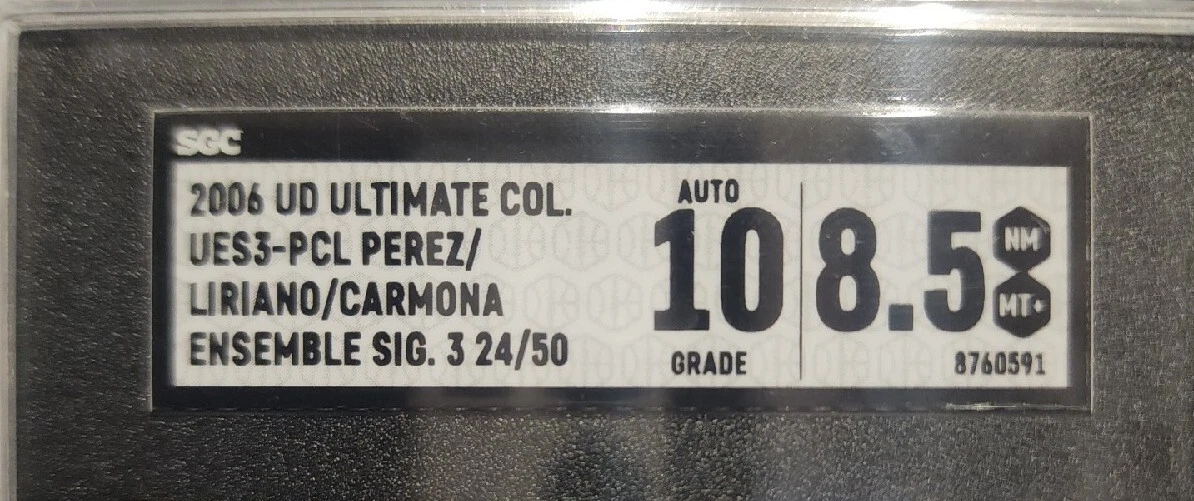 Liriano/Carmona/Perez 2006 UD Ultimate Collection Triple AUTO ROOKIE#24/50 BGS10 - Image 2